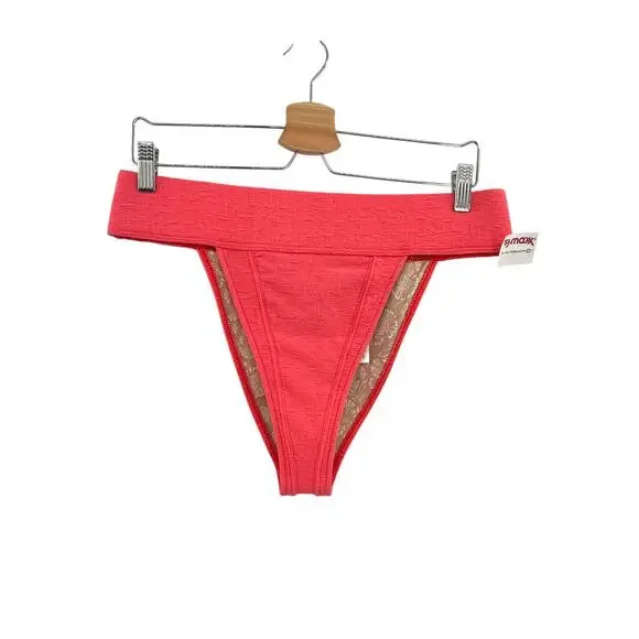 Free People free-est Dylan Lurex‎ High-Waist Bikini Bottom Coral Pink Size XL